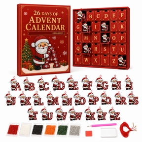 MInHoues 26 Pcs Christmas Advent Calendar, 26 Days Diamond Painting Santa Claus Countdown Kit, 2D Flatback Alphabet Ornaments for Holiday Home Decor, Kids Gift