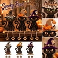 thumbnail image 1 of MInHoues 3 Pcs Halloween Wooden Cat Table Decorations, Black Cat with Witch Hat Dangling Legs Tabletop Decor, Rustic Tiered Tray Centerpieces for Fall Mantel Shelf Home Display Art, 1 of 7