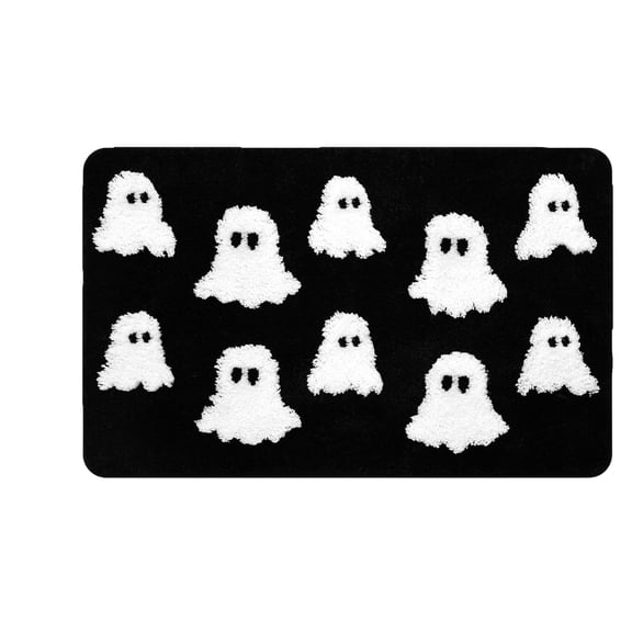 MInHoues 31x20 Inch Black Cute Ghost Halloween Door Mat, Non Slip Washable Absorbent Ghost Bathroom Rug, Spooky Fall Welcome Floor Mat for Front Door Bedroom Kitchen Indoor Decor