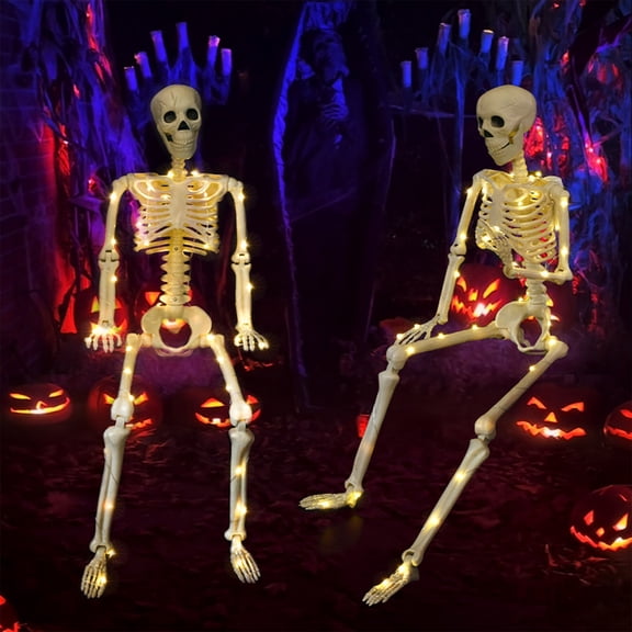 MInHoues 36 Inch Posable Full Body Plastic Skeleton, 3FT Movable Joint Realistic Human Skeleton Prop, Creepy Graveyard Haunted House Indoor Outdoor Halloween Decor Supplies