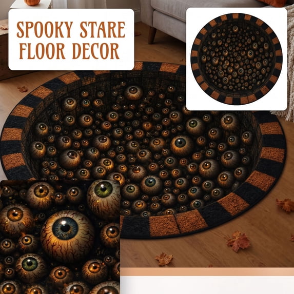 MInHoues 3D Optical Illusion Round Halloween Rug 40 Inch, Dense Eyeball Vortex Circular Floor Mat, Non Slip Creepy Area Rug for Indoor Living Room Entryway Halloween Home Party Decor