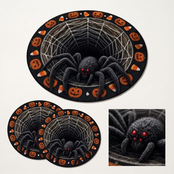 MInHoues 3D Optical Illusion Round Halloween Rug 40 Inch, Giant Spider Web Hole Circular Floor Mat, Non Slip Spooky Area Rug for Indoor Living Room Entryway Halloween Home Party Decor