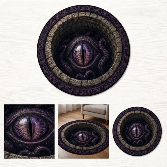 MInHoues 3D Optical Illusion Round Halloween Rug 40 Inch, Monster Octopus Eye Pit Circular Floor Mat, Non Slip Creepy Area Rug for Indoor Living Room Entryway Halloween Home Party Decor
