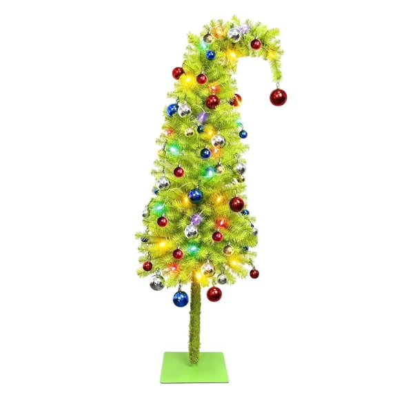 MInHoues 3FT Green Crooked Neck Christmas Tree, Pre-Lit Artificial Green Monster Style Tree with LED Lights and Ornaments for Home Holiday Decor