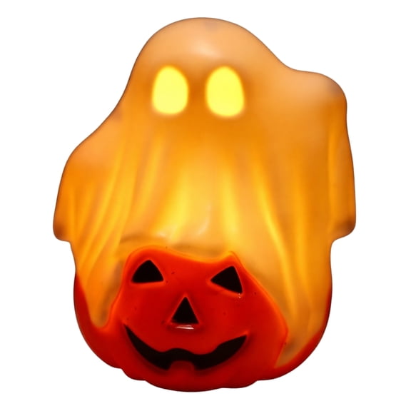 MInHoues 4.3 inch Halloween Ghost & Pumpkin LED Light, Battery Operated Spooky Ghost Over Pumpkin Lamp for Halloween Tabletop Party Decor