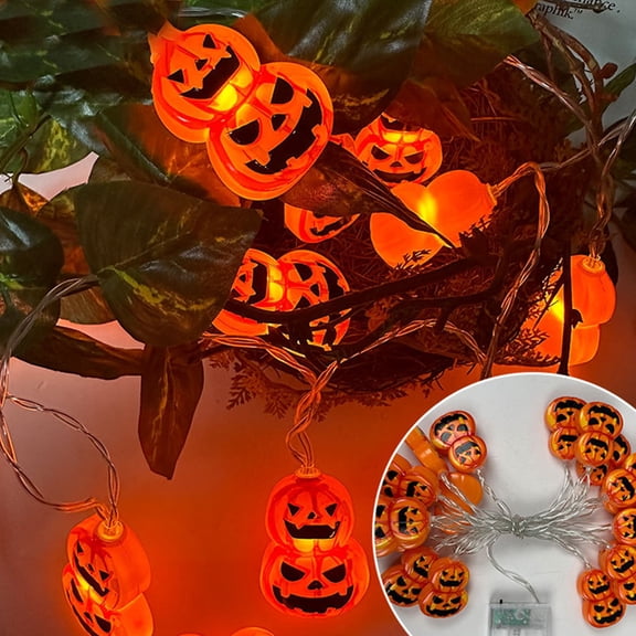 MInHoues 4.9FT Halloween Double Pumpkin String Lights, Warm White LED Fairy Light, Waterproof Light Strand for Halloween Indoor Outdoor Party Window Mantel Decor