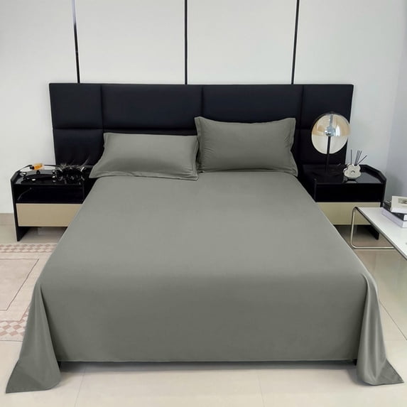 MInHoues 47x90.55" Light Gray Plain Single Bed Sheet, Extra Soft Washed Cotton Flat Sheet, Breathable Skin-Friendly Dormitory Bedding for Twin Size Beds, Wrinkle Resistant Home Decor