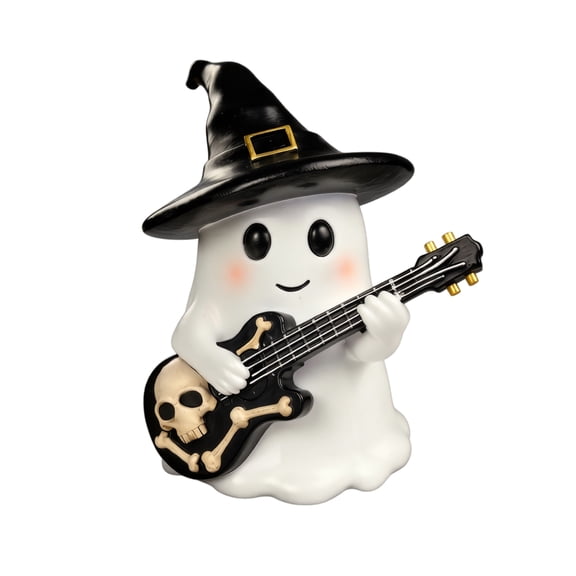 MInHoues 5.5 Inch Halloween Ghost Night Light, Cute Resin Ghost Playing Guitar Lamp with Cool Glow, Spooky Home Decor for Desk Shelf and Halloween Party Gift