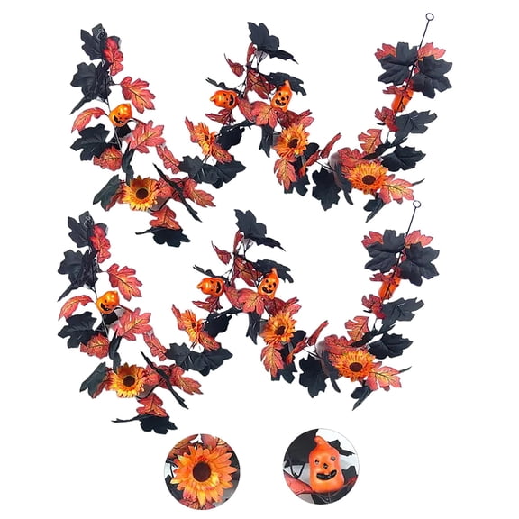 MInHoues 5.7 FT Halloween Mixed Element Garland, Maple Sunflower & Orange Mini Pumpkins Artificial Hanging Vine for Mantel Door Fall Gothic Indoor Party Decor