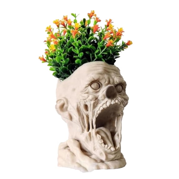 MInHoues 5.79 Inch Halloween Zombie Skull Resin Planter Pot with Drainage Hole, Multi-Purpose Skeleton Head Succulent Flower Pot & Pen Holder, Gothic Spooky Indoor Tabletop Halloween Decor