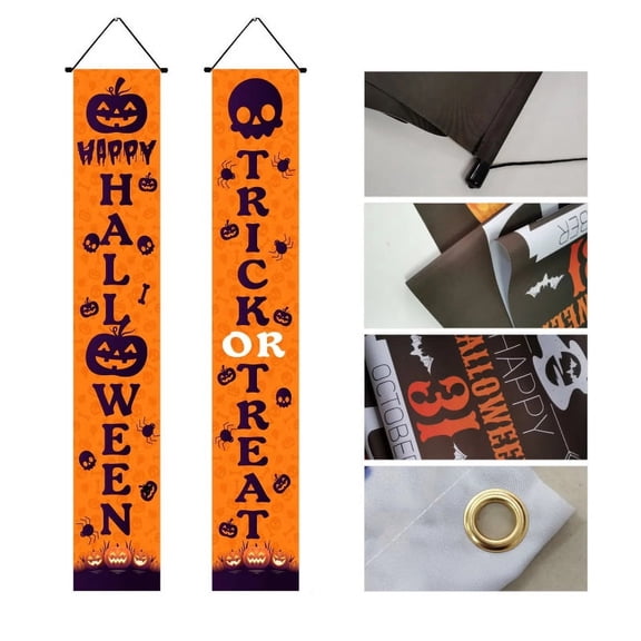 MInHoues 5.9FT Happy Halloween Porch Banners , Witch Bat Vertical Hanging Flag Set for Front Door Farmhouse Halloween Indoor Outdoor Yard Party Decor -B