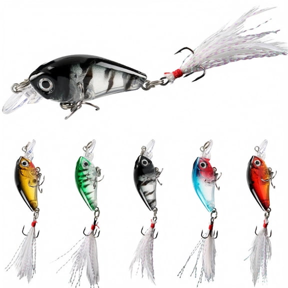 MInHoues 5PCS Floating Crankbait Fishing Lure, 1.85" Small Hard Plastic Minnow Artificial Bait with Rattle and Feather Treble Hook, Realistic Swimbait for Bass Freshwater Tackle