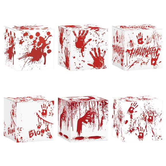 MInHoues 6 Pack Halloween 3D Standing Paper Candy Boxes, Multi Pattern Paper Goodie Favor Boxes, Foldable Square Storage Boxes for Halloween Holiday Party Snack Gift Packaging -C