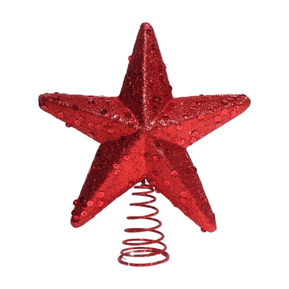 MInHoues 8.26" Red Sequin Christmas Tree Topper Star, Glitter Foam Treetop Star with Spring Base, Sparkling Holiday Star Decor for Xmas Treetop Desktop Mantel Window Home Party