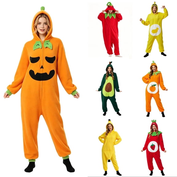 MInHoues Adult Avocado Onesie Pajamas, Unisex Fruit Costume Jumpsuit, Soft Breathable Sleepwear and Casual Loungewear for Halloween Cosplay Party Dress Up, L