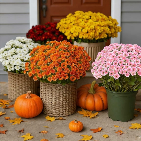 MInHoues Artificial Fall Mums, 25Pcs UV Resistant Fake Mums Flowers, No‑Fade Faux Plastic Fall Greenery, Realistic Full‑Bloom Autumn Decor for Outdoor Planters, Garden, Home Patio Decoration(Mixed)
