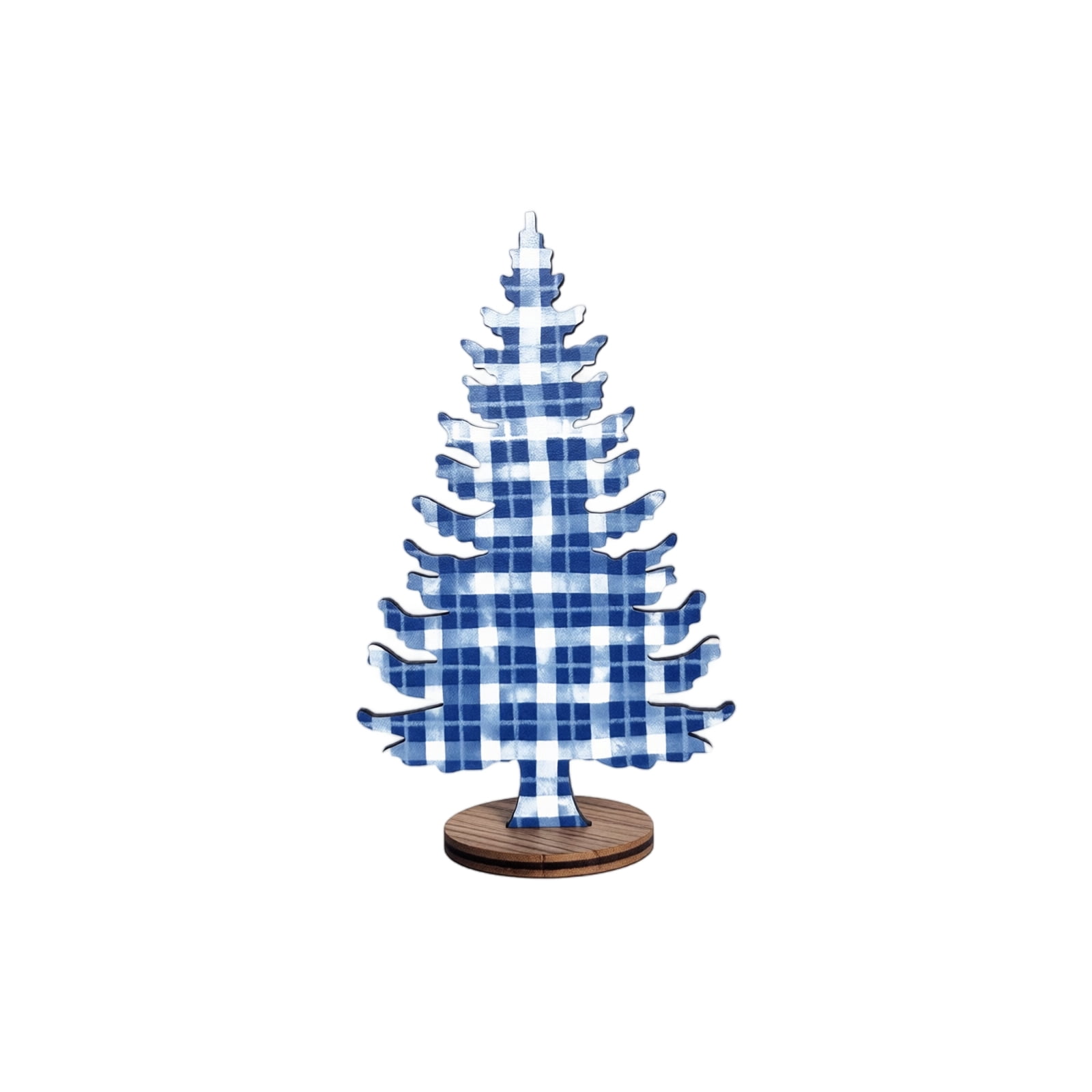 MInHoues Blue Plaid Wooden Christmas Tree Tabletop Decor, Buffalo Check ...