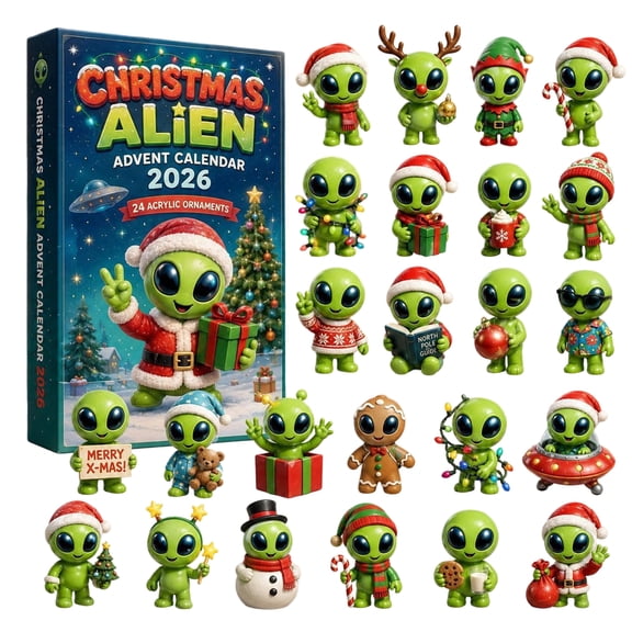 MInHoues Christmas Alien Advent Calendar 2026, 24 Days of Christmas Countdown Calendar with 24Pcs 2D Acrylic Alien Hanging Ornaments, Xmas Holiday Surprise Gift for Kids Adults