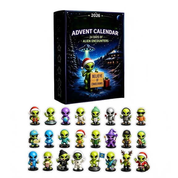 MInHoues Christmas Alien Advent Calendar 2026, 24 Days of Christmas Countdown Calendar with 24Pcs Alien Encounters Acrylic Standee, Christmas Party Decor Sci-Fi Gift for Kids Adults