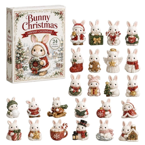 MInHoues Christmas Bunny Rabbit Advent Calendar 2026, 24 Days of Christmas Countdown Calendar with 24 PCS Bunny Rabbit 2D Acrylic Hanging Ornaments, Xmas Gift for Bunny Lovers Kids Girls Easter Party