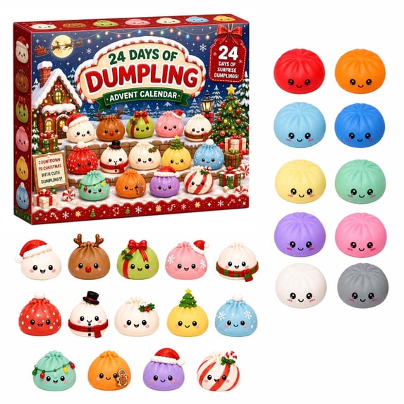 MInHoues Christmas Dumpling Squishy Toys Advent Calendar 2026, 24 Days of Christmas Countdown Calendar with 24PCS Christmas Sensory Stress Relief Toys, Xmas Holiday Surprise Gift for Kids