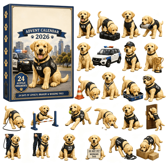 MInHoues Christmas Labrador Police Dog Advent Calendar 2026, 24 Days of Christmas Countdown Calendar with 24Pcs 2D Acrylic Labrador Hanging Ornaments, Holiday Surprise Gift for Kids Adults