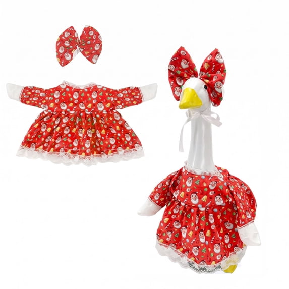 MInHoues Christmas Porch Goose Outfit, Bow And Skirt Costume Set, Holiday Yard Decoration Clothes For Standard Statue, Weather-Resistant Festive Entryway Decor