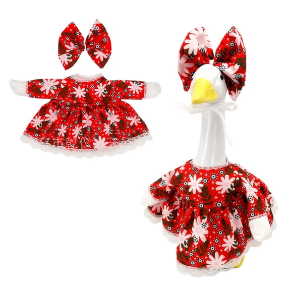 MInHoues Christmas Porch Goose Outfit, Bow And Skirt Costume Set, Holiday Yard Decoration Clothes For Standard Statue, Weather-Resistant Festive Entryway Decor