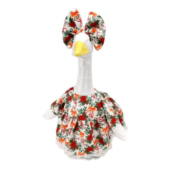 MInHoues Christmas Porch Goose Outfit, Bow And Skirt Costume Set, Holiday Yard Decoration Clothes For Standard Statue, Weather-Resistant Festive Entryway Decor