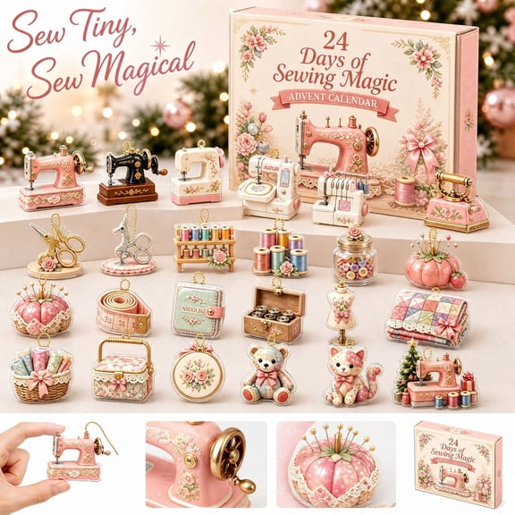 MInHoues Christmas Sewing Magic Advent Calendar 2026, 24 Days of Christmas Countdown Calendar with 24Pcs 2D Acrylic Hanging Ornaments, Christmas Surprise Gift for Kids Adults Party Favor