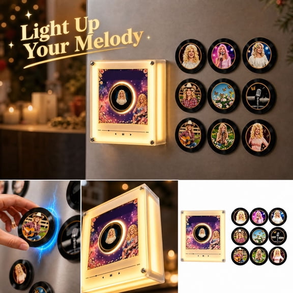 MInHoues Country Diva Spinning Vinyl Night Light with 10 NFC Discs, Magnetic Wall Music Lamp for Room Decor, 1 Count