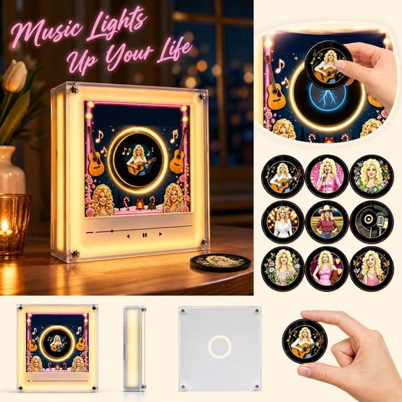 MInHoues Country Diva Spinning Vinyl Night Light with 10 NFC Sensing Discs, Holiday Music Player Lamp for Desk, 1 Count