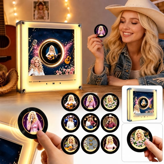 MInHoues Country Diva Spinning Vinyl Night Light with 10 NFC Sensing Discs, Music Player Lamp for Desk, 1 Count