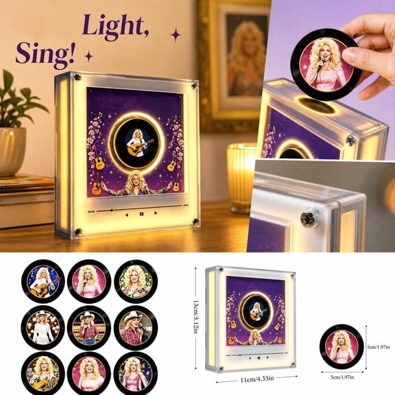 MInHoues Country Diva Spinning Vinyl Night Light with 10 NFC Sensing Discs, Music Player Lamp for Desk Decor, 1 Count