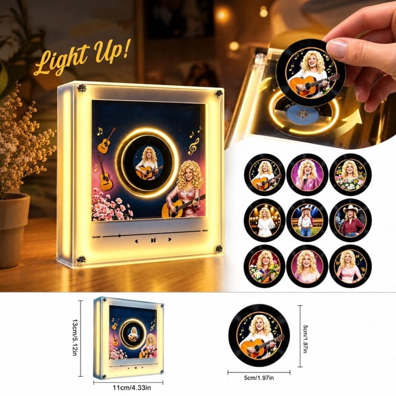 MInHoues Country Diva Spinning Vinyl Night Light with 9 NFC Sensing Discs, Music Player Lamp for Desk Decor, 1 Count