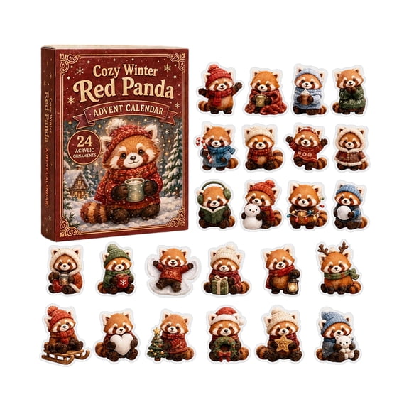 MInHoues Cozy Winter Red Panda Advent Calendar 2026, 24 Days of Christmas Countdown Calendar with 24Pcs 2D Acrylic Red Pand Hanging Ornaments, Christmas Surprise Gift for Kids Adults Party Favor