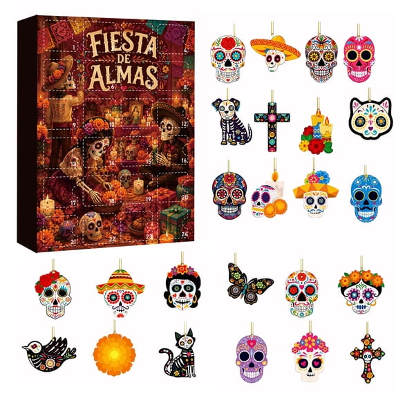 MInHoues Day of the Dead Advent Calendar 2026, 24 Days of Countdown Calendar with 24 PCS Day of the Dead 2D Acrylic Hanging Ornaments, Xmas Day of the Dead Gift for Kids
