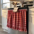 thumbnail image 1 of MInHoues Farmhouse Plaid Oven Skirt Curtain, 23.6x17.7 Inch Ruffled Gingham Decorative Appliance Cover, Handmade Kitchen Curtain for Oven, Dishwasher & Washing Machine, Hides Clutter(Red), 1 of 7