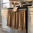thumbnail image 1 of MInHoues Farmhouse Plaid Oven Skirt Curtain, 23.6x17.7 Inch Ruffled Gingham Decorative Appliance Cover, Handmade Kitchen Curtain for Oven, Dishwasher & Washing Machine, Hides Clutter(Brown), 1 of 8