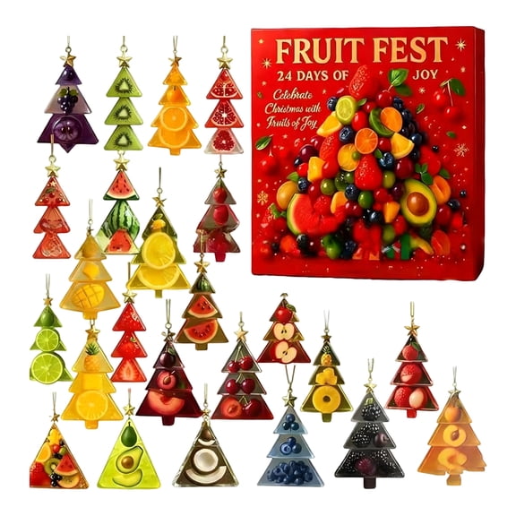 MInHoues Fruit Fest Tree Christmas Advent Calendar 2026,24Day Christmas Countdown Calendar Set,Mini FruitStyle Tree Collectible Ornaments,Holiday Surprise Gift for Kids, Home Tabletop Festive Decor