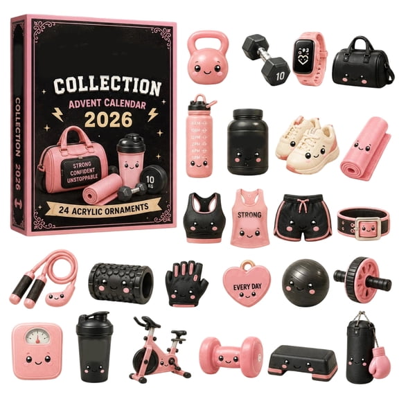 MInHoues Gym Girl Collection Advent Calendar 2026, 24 Days Christmas Countdown Calendar with 24Pcs 2D Acrylic Gym Girl Hanging Ornaments, Xmas Stocking Stuffers Surprise Gifts for Kids Adults