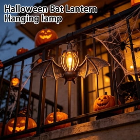 MInHoues Halloween Bat Lantern Hanging Lamp, Plugin Vintage Metal Bat Shape Pendant Light, Halloween Decor Lamp for Porch Balcony Yard Indoor Outdoor Party Holiday Decoration Gift