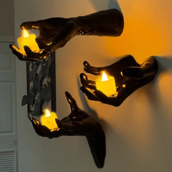 MInHoues Halloween Black Demon Hand Sculpture, PVC Devil Claw Candle Holder Wall Mounted Statue Creative Spooky Prop Halloween Home Indoor Party Decor Supplies,A