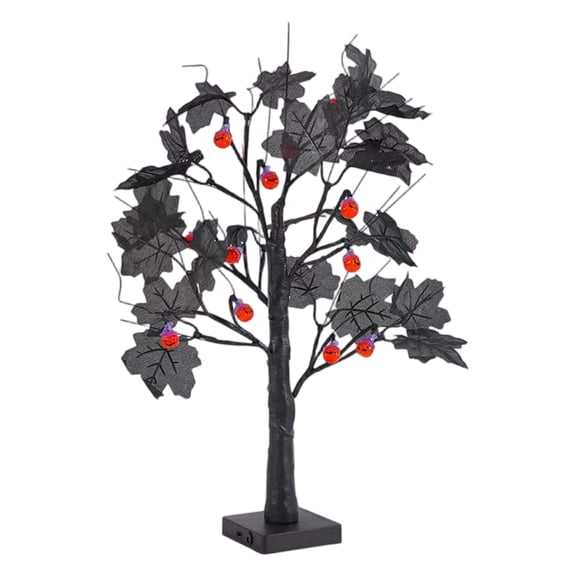 MInHoues Halloween Black Maple Tree, Branch Black Haunted Table Tree, 23 Inch Glowing Ghost Ornament LED Tree for Indoor Holiday Party Center Decor