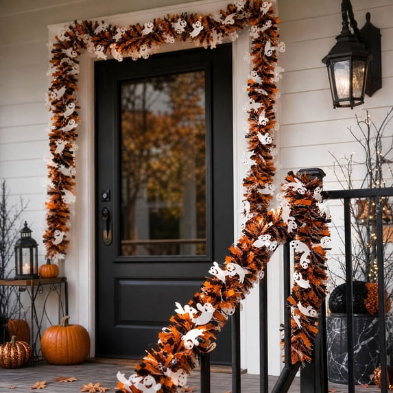 MInHoues Halloween Colored Streamers, 78.7 Inch PET Party Streamer Garland for Walls Doorways Ceilings, Spooky Orange Black Party Decorations for Halloween Parties Indoor Outdoor