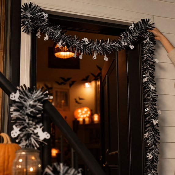 MInHoues Halloween Colored Streamers, 78.7 Inch PET Party Streamer Garland for Walls Doorways Ceilings, Spooky White Black Party Decorations for Halloween Parties Indoor Outdoor