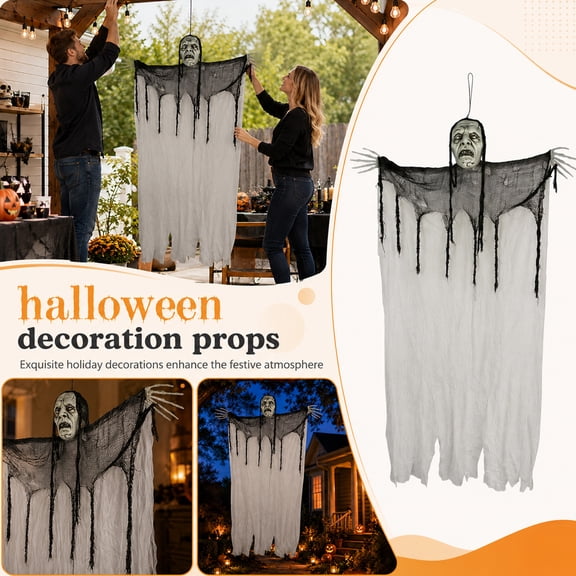 MInHoues Halloween Hanging Mummy Skeleton Decoration 59x39", Spooky Ghost Prop with Tattered Cloth, Creepy Outdoor Yard Decor for Haunted House, Party, Front Porch and Tree
