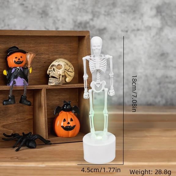 MInHoues Halloween LED Lighted Skeleton Figurine, Glowing Tabletop Decoration, Battery Operated Night Light, Festival Party Prop for Home Garden Bar, 7 inches