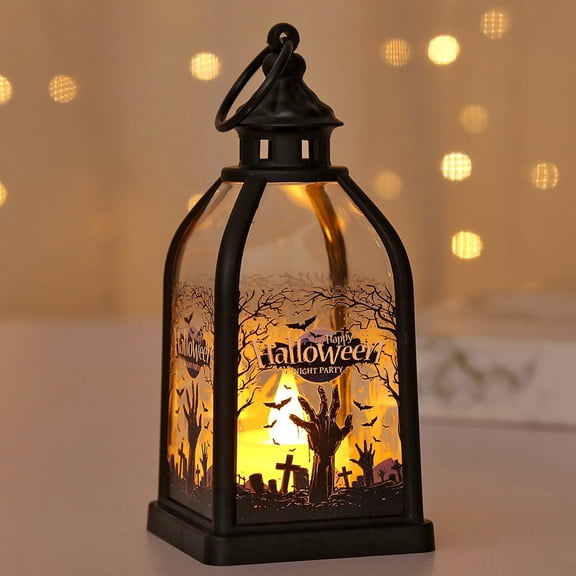 MInHoues Halloween Mini Lantern, 5.6 Inch LED Zombie Hand Bat Graveyard Portable Night Light Tabletop Indoor Outdoor Lamp Halloween Fall Party Centerpiece Decor
