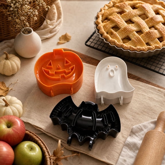 MInHoues Halloween Pocket Pie Molds, 3 Pcs Hand Dough Press Molds with Pumpkin, Ghost and Bat Shapes, Fall Small Pie Crust Maker, Kitchen Baking Tool for Halloween Holiday Pastry Making